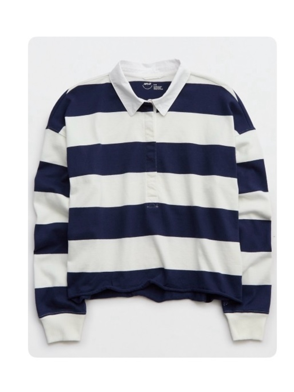 American Eagle Outfitters sporty prep Navy and White Striped Rugby polo